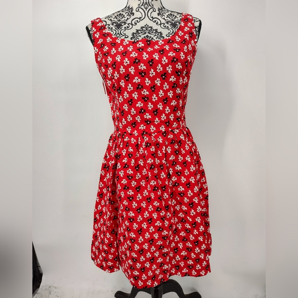 Handmade Floral Red 50's Style Midi Dress Women's Small